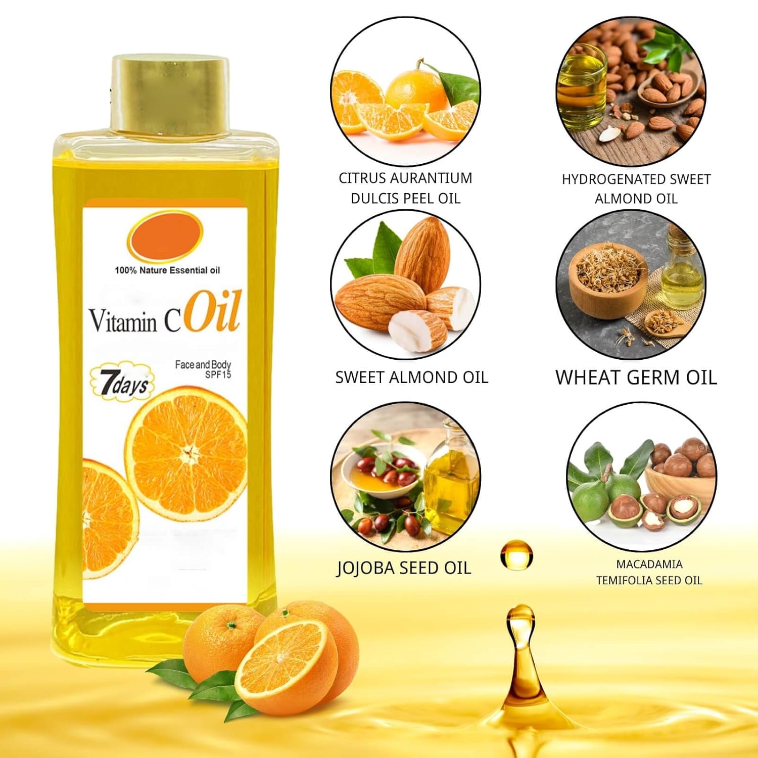 500ml Vitamin C Oil for Skin Brightening - Organic Vitamin C Oil for Face & Body - Soft 7 Body Oil, Moisturizing