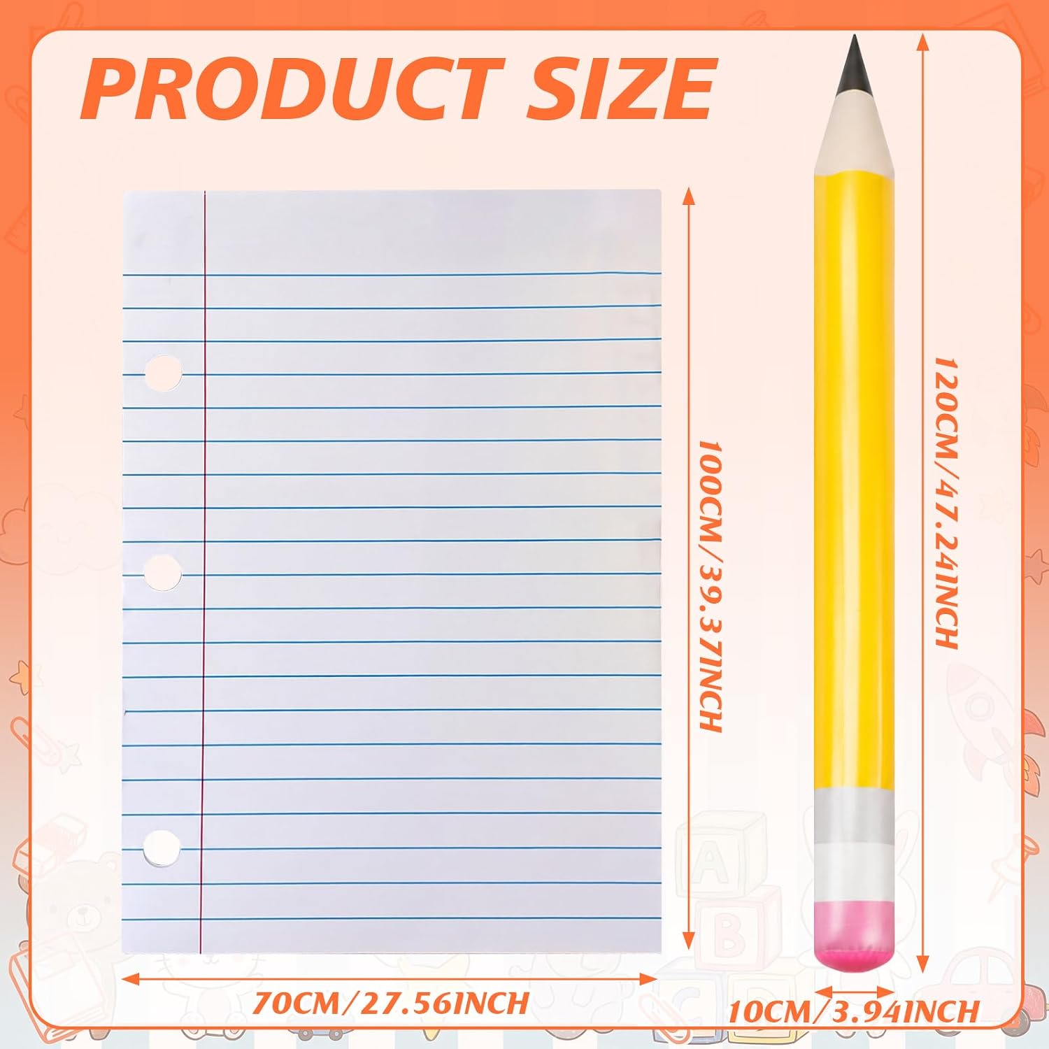 Gueevin 2 Pcs Giant School Party Decorations Back to School Notebook Paper Backdrop Large Inflatable Pencil Crayon for Celebration Blank Classroom Garden Welcome Party Photo Prop DIY Decorations