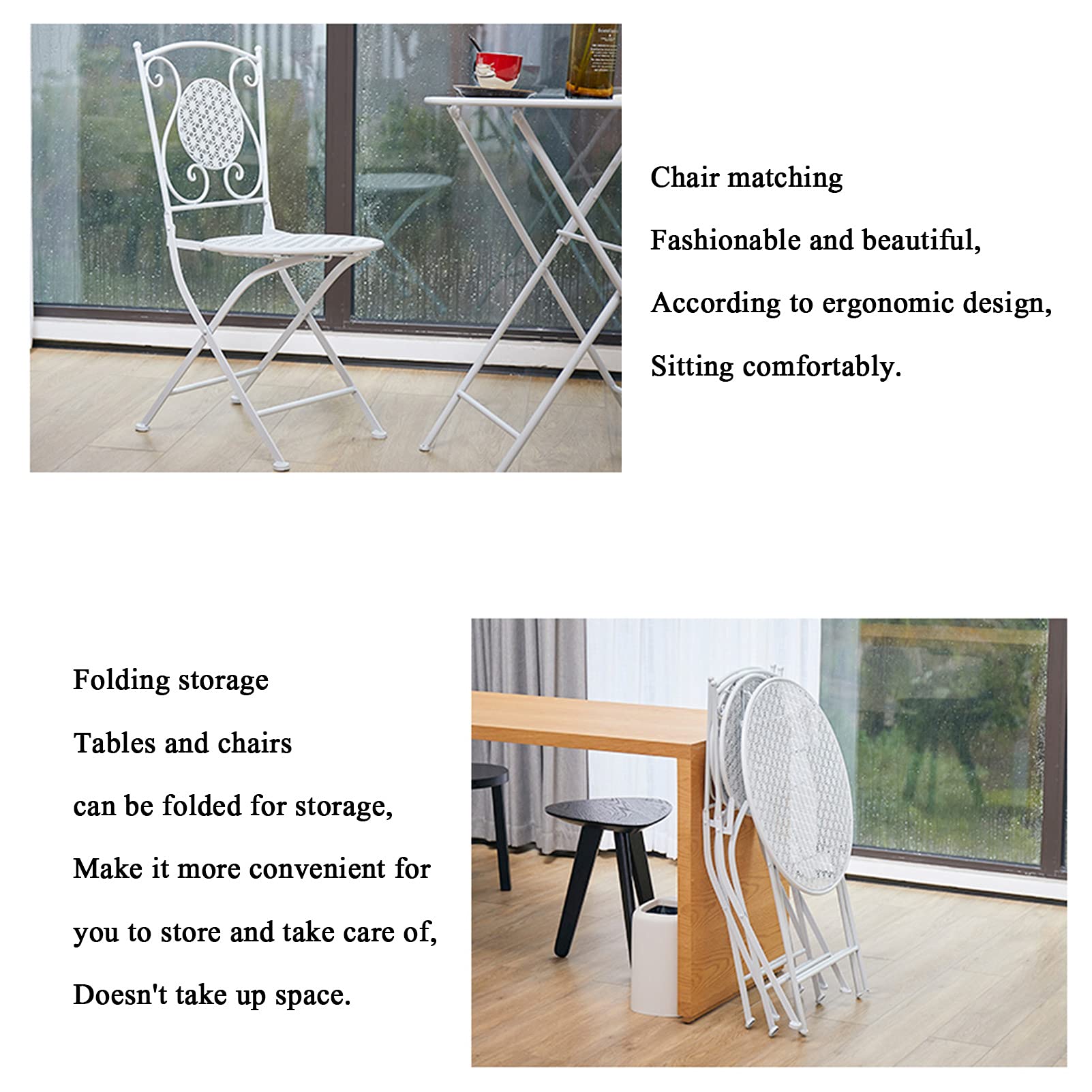 Set da 3 pezzi da bistrot per esterni, mobili da veranda pieghevoli, tavolo da pranzo da patio in metallo e 2 sedie, set da bistrot da patio portatile da 3 pezzi per prato GBackyard, Pin