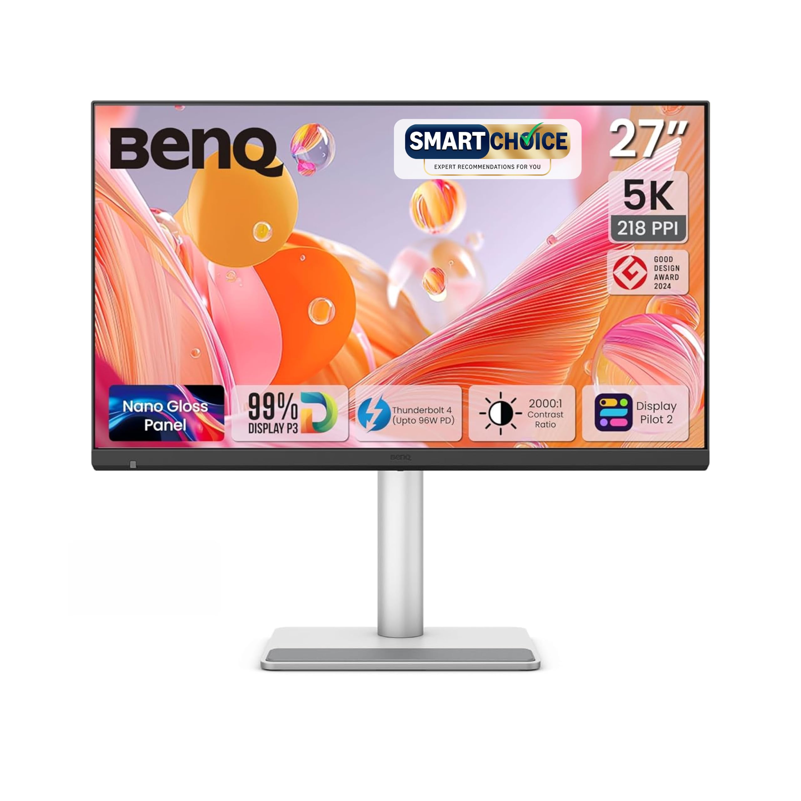 BenQ MA270S (Smartchoice) 27” 5K 5120x2880 Nano Gloss Monitor for Mac Creators, Dual Thunderbolt 4 96W/15W, Mac Color, Daisy Chain, KVM,Integrated Mac