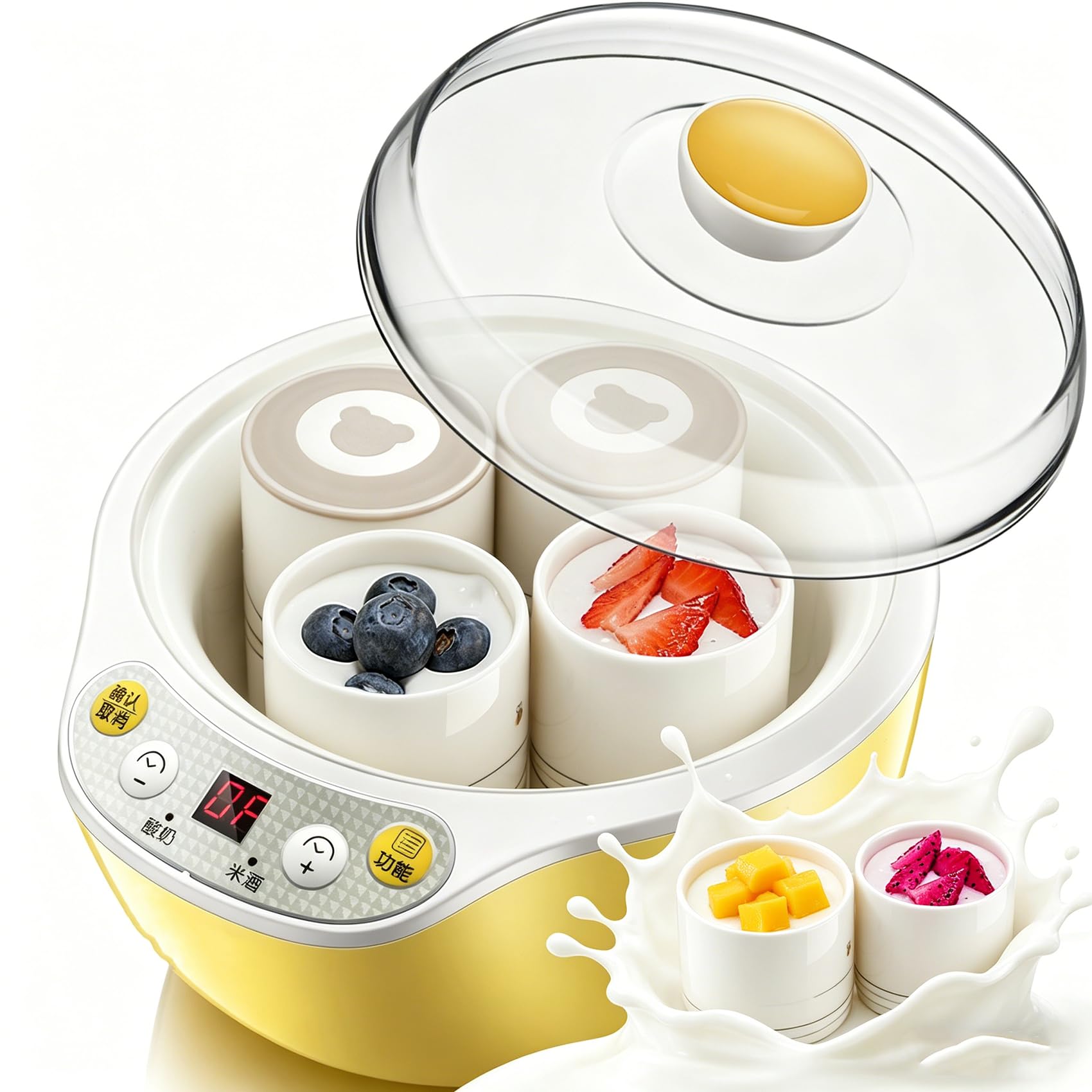 ZHJOPP 220v Yoghurt Makers, 1L Automatic Yoghurt Maker Machine, Probiotic Yogurt Maker with 4 X 200Ml Ceramic Cups,Thermostatic Fermentation