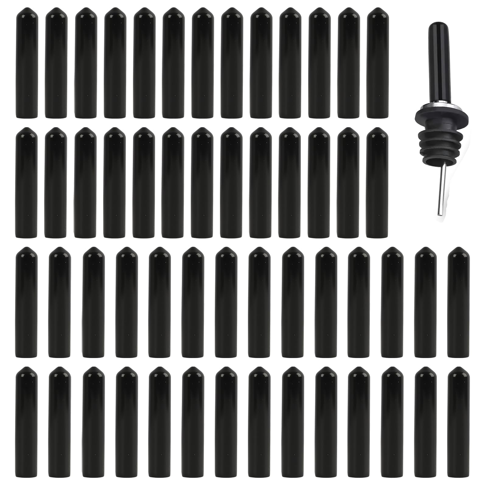 Liquor Pourers Dust Covers, 50 Pcs Black PVC Bottle Caps, Long Spout Protectors, Dust Prevention for Spirits, Oil, Vinegar, Fits Various Sizes, Ideal for Bars and Home Use