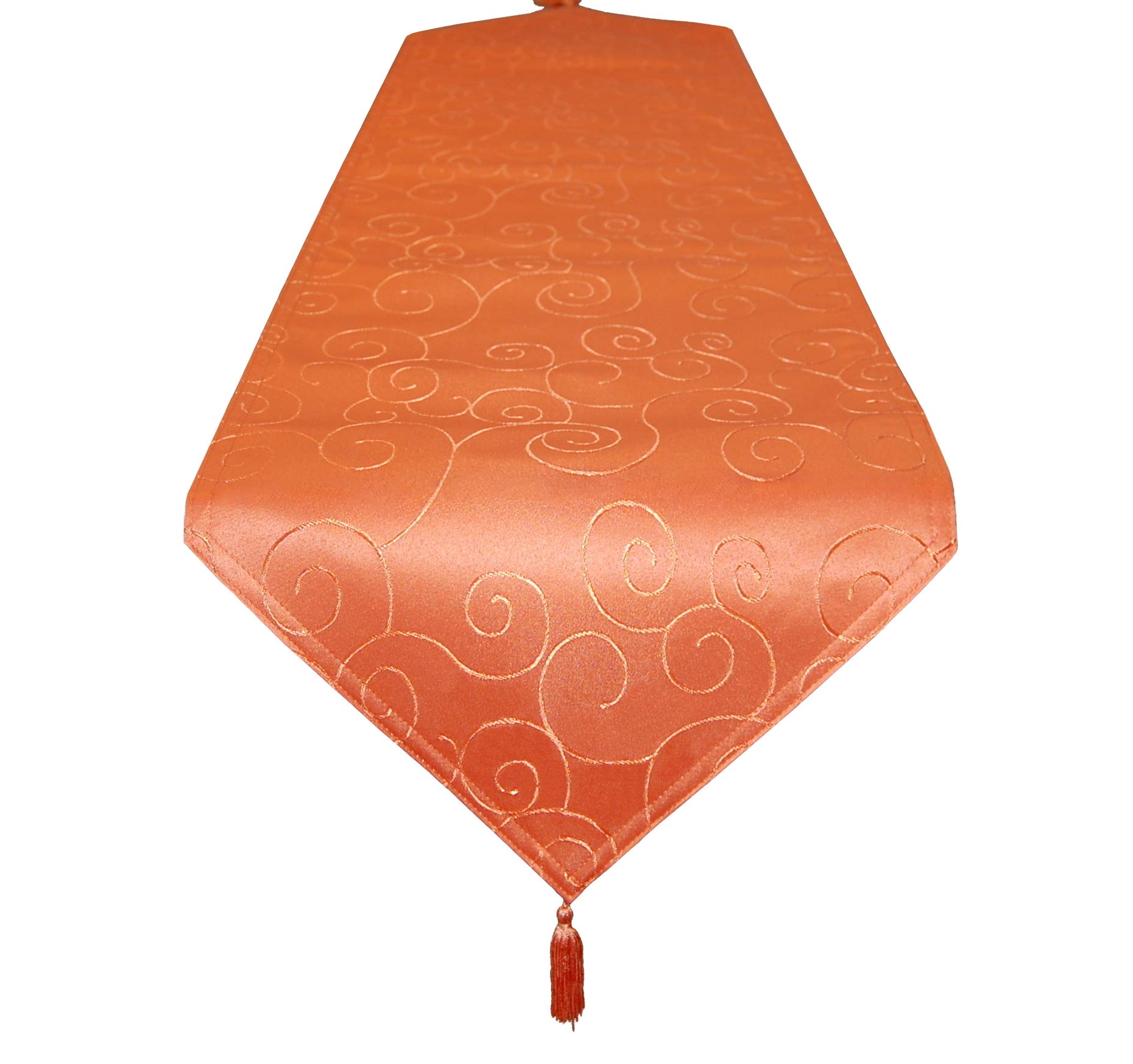 EcoSol Designs Microfiber Damask Table Runner (16"x70", Orange Swirls) with Tassels