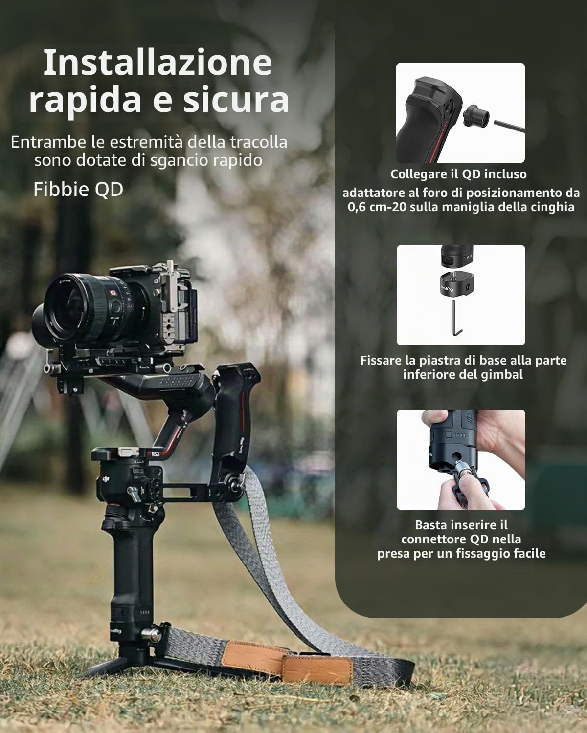 SMALLRIG Shoulder Strap Tracolla per Ridurre il Peso per DJI, Compatibile con Impugnatura a Tracolla per DJI RS 4/RS 4Pro/RS4Mini/RS3/RS 3Pro/RS3 Mini/RS2, con Fibbie a Sgancio Rapido QD - 4118C