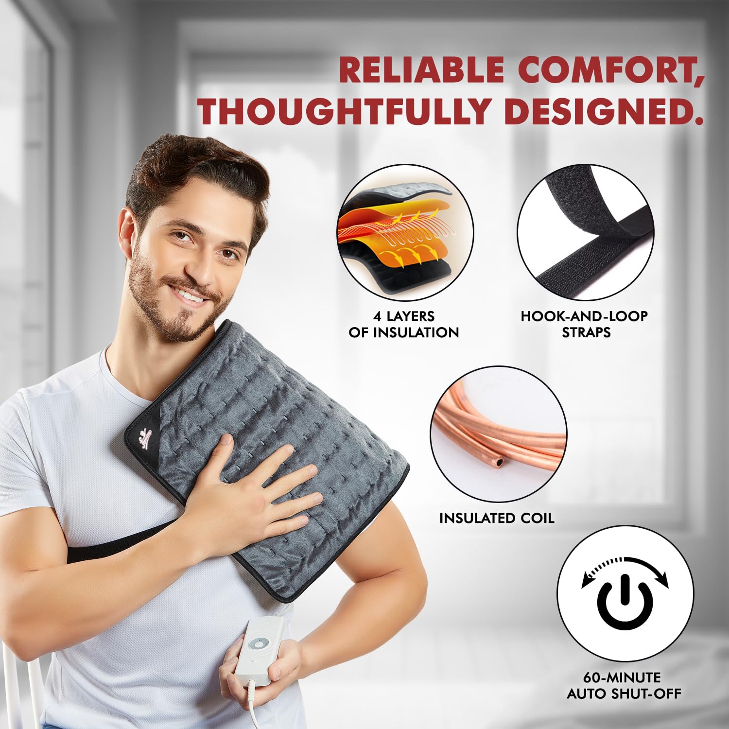 Flamingo Plus Orthopaedic Heating Pad - JUMBO SIZE for Back Pain & Period Cramps Relief – Heat Belt with Temperature Controller | 2-Years Warranty | Ideal Gift for Women, Parents & Loved Ones | 41 Cm X 31.5 Cm | - Image 7 thumbnail