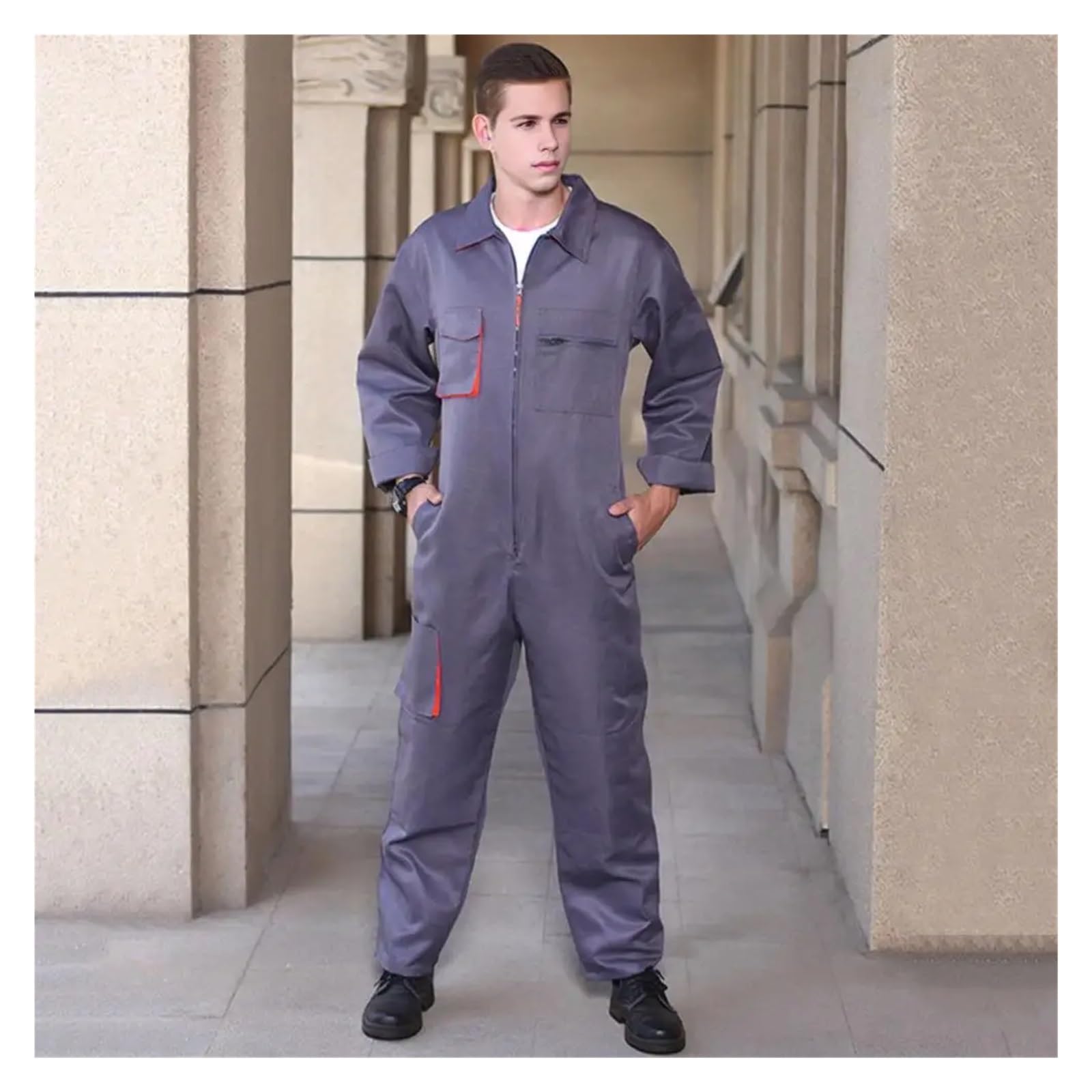 Tuta da Lavoro con Cerniera for Uomo Tute for Officina di Riparazione Auto vestibilità Ampia Tuta Uniforme Streetwear(Grey,4XL)