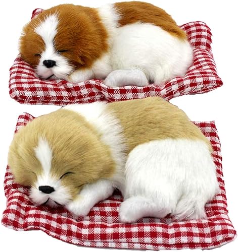 2 piezas de juguetes para dormir en la almohadilla, lindo mini cachorro en almohadilla con sonidos de Woof decoración de mano, juguete de regalo