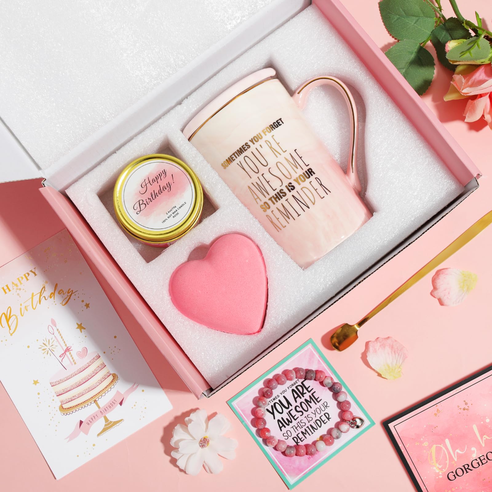 Birthday Gifts for Women,Novelty Coffee Mug Gifts Set For Teen Girl,Happy Birthday Gift Box for Her,Ideas Best Friend,Unique Basket for Mom,Female,Sister,Coworker,Bestie? (Pink)