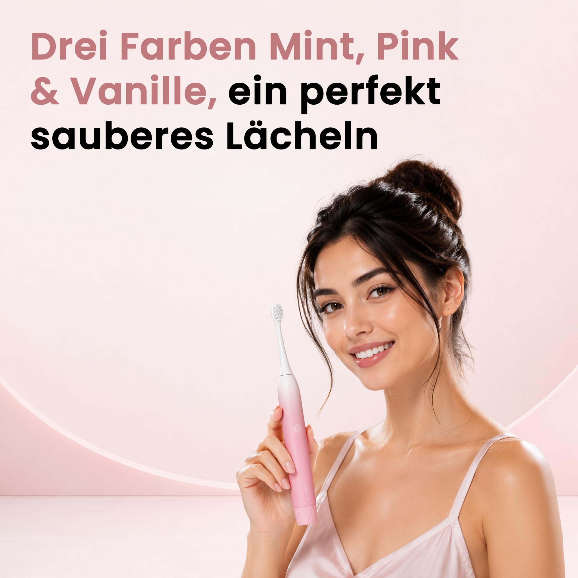 Prism Elektrische Zahnbürste – Schallzahnbürste mit 3 Reinigungsmodi, Smart Timer, Drucksensor, kabellosem Laden, IPX8 wasserdicht, 60 Tage Akku, Rosa