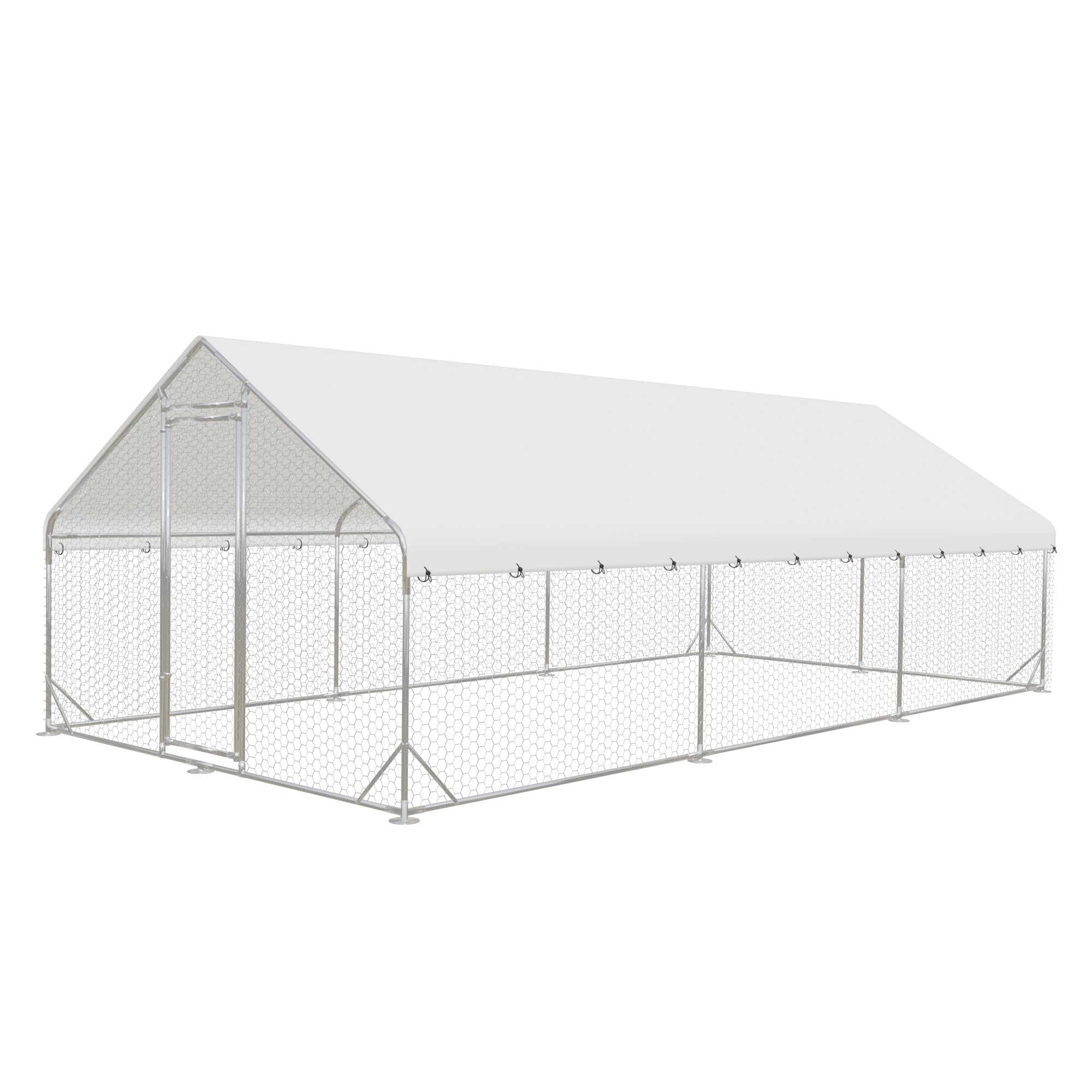 Outdoor Metal Chicken Coop, Metal Chicken Coop with Run,Walk-in Poultry Cage Spire-Shaped Chicken Run Small Animal Pens with Waterproof and Anti-UV