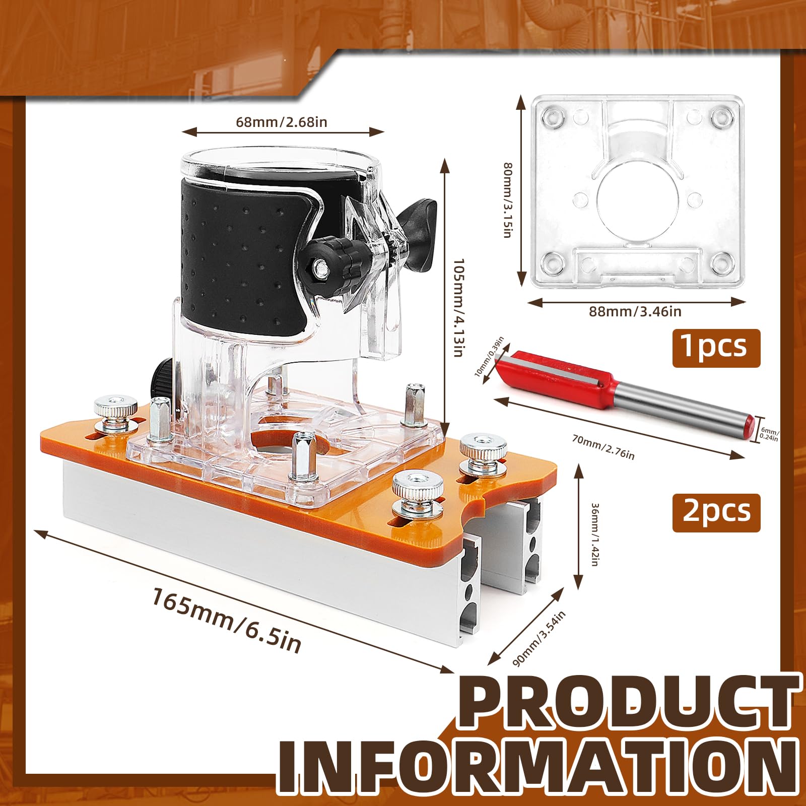 Holzfräser Werkzeug Schlitzhalterung Set HolzfräSer Basis Locator Set 2 in 1 Schlitz basis und Befestigungs Halterung für 64/65 mm Trimmer Mit Skala FräSe Grundplatte, EinhandfräSe Grundplatte