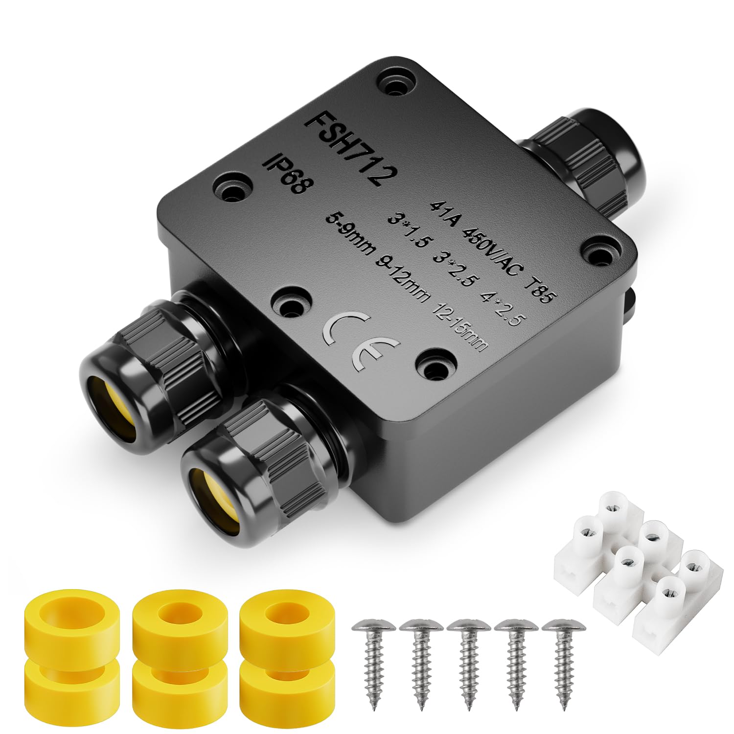 IP68 Waterproof Cable Junction Box 3 Way, Outdoor Weatherproof Electrical Connection Enclosure, Compatible with Ø5-14mm Wire Diameter (1, Black)