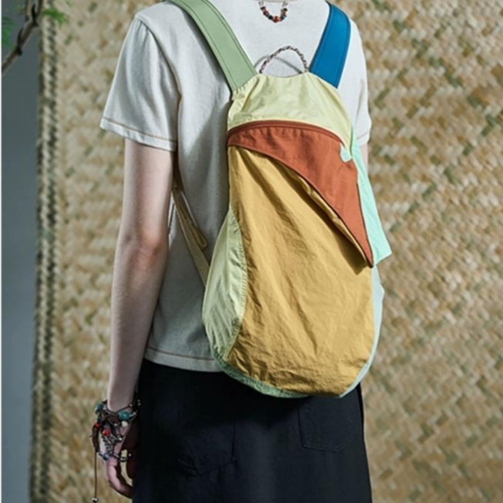 Zaino Color Patchwork in Nylon Leggero, Borsa di Designer all-Match per Il Viaggio Giornaliero All'aperto Primavera Estate-Yellow