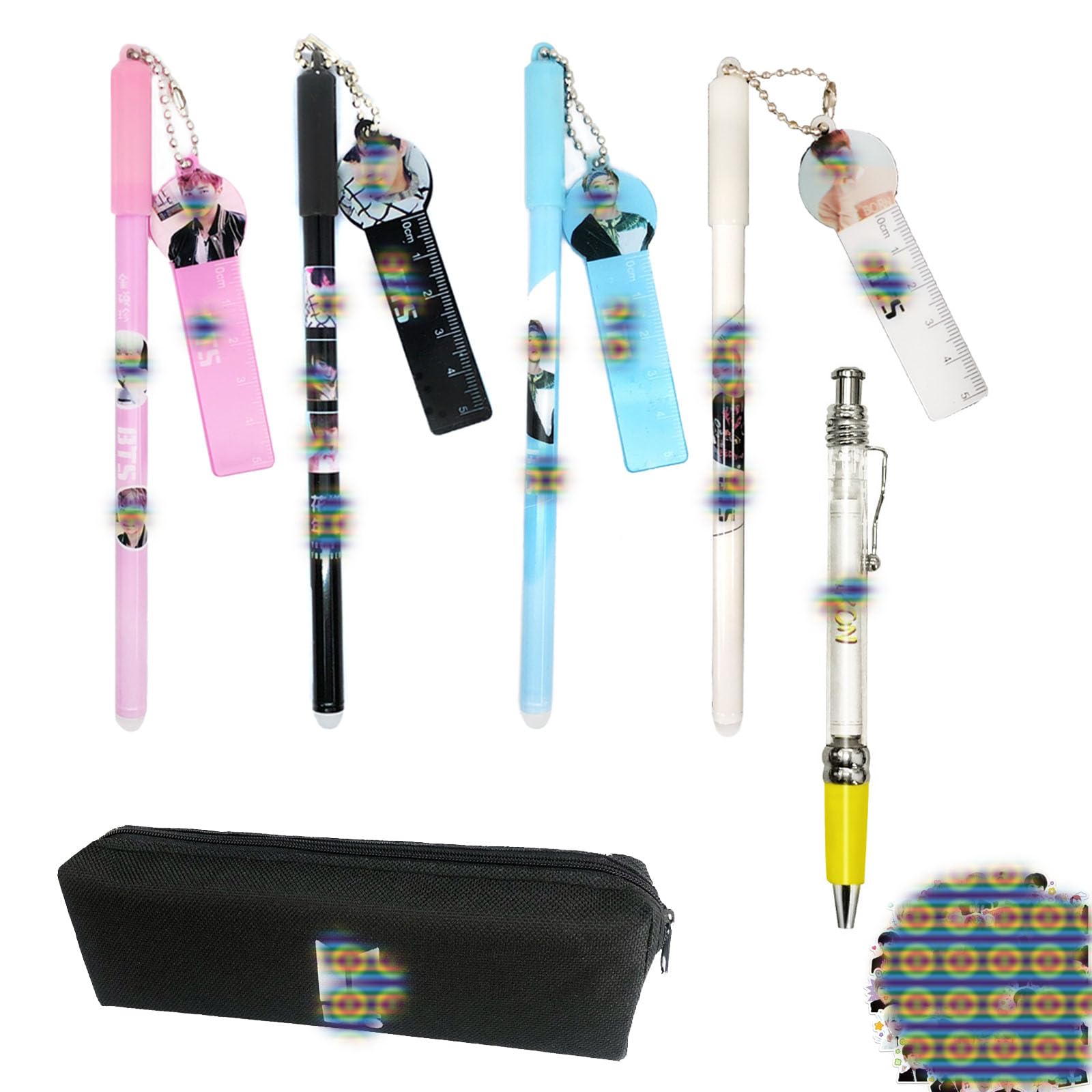 46 pcs Large Capacity BT$ Pencil Case Storage Pouch BT$ Stickers Bangt$ Boys Gel Pen Ruler for fan Gifts Black Ink