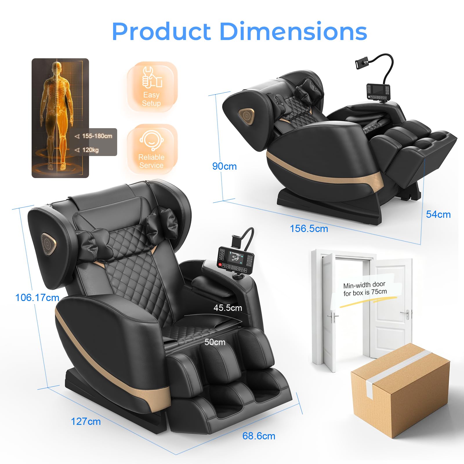 Poltrona Massaggiante per Tutto il Corpo con Rulli e Airbag, Funzione Zero Gravity, Altoparlanti Bluetooth e Touchscreen, Funzione Riscaldante per Vita e Gambe, con Massaggio Plantare (Nero)