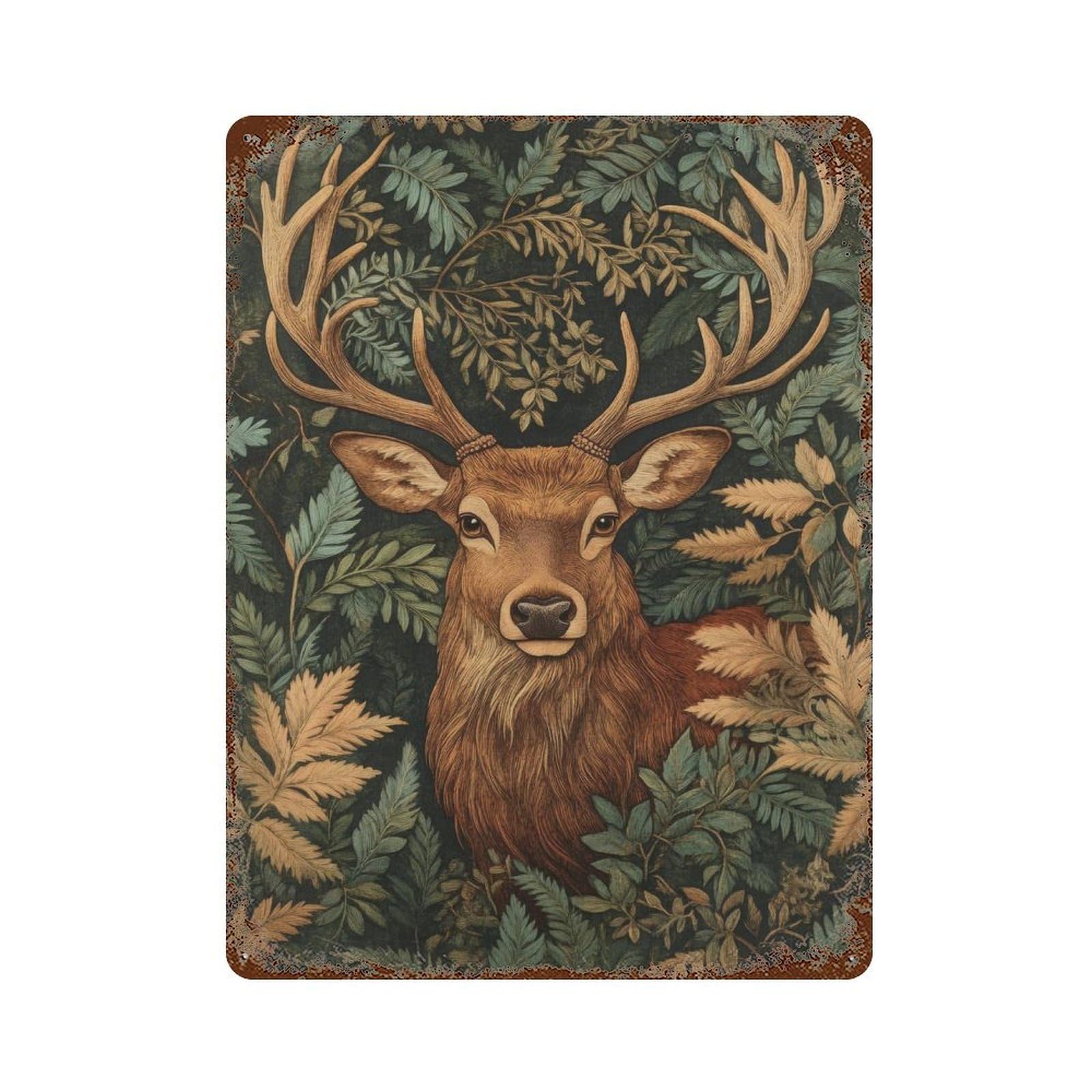 William Morris Red Stag In Forest Cottagecore Decor Arts And Crafts Wildlife Illustration Botanical Vintage Nature Wall Decor Art Metal Tin Poster Modern Home Decor Art Home Bar Shop Decorations Vint