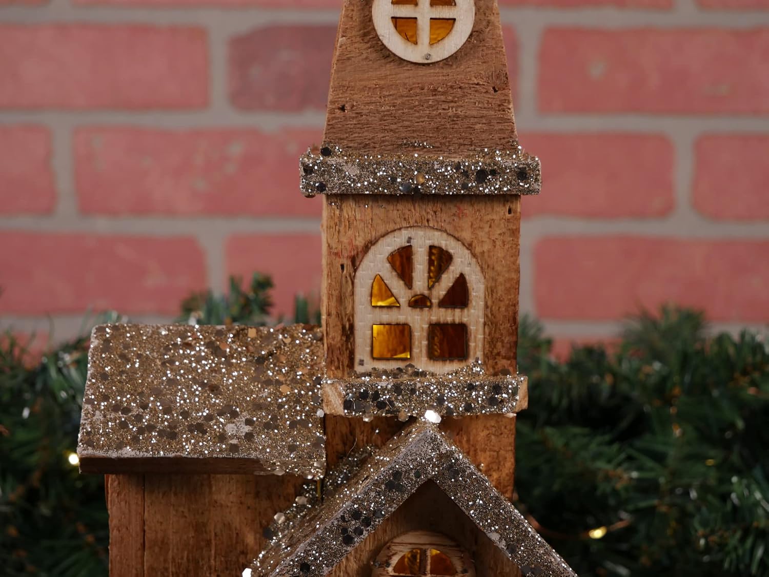 One Holiday Way 16-Inch Decorative LED Light Up Rustic Wood Church with Steeple – Vintage Lighted Christmas Village House Farmhouse Mantel Decoration – Tabletop Home Decor
