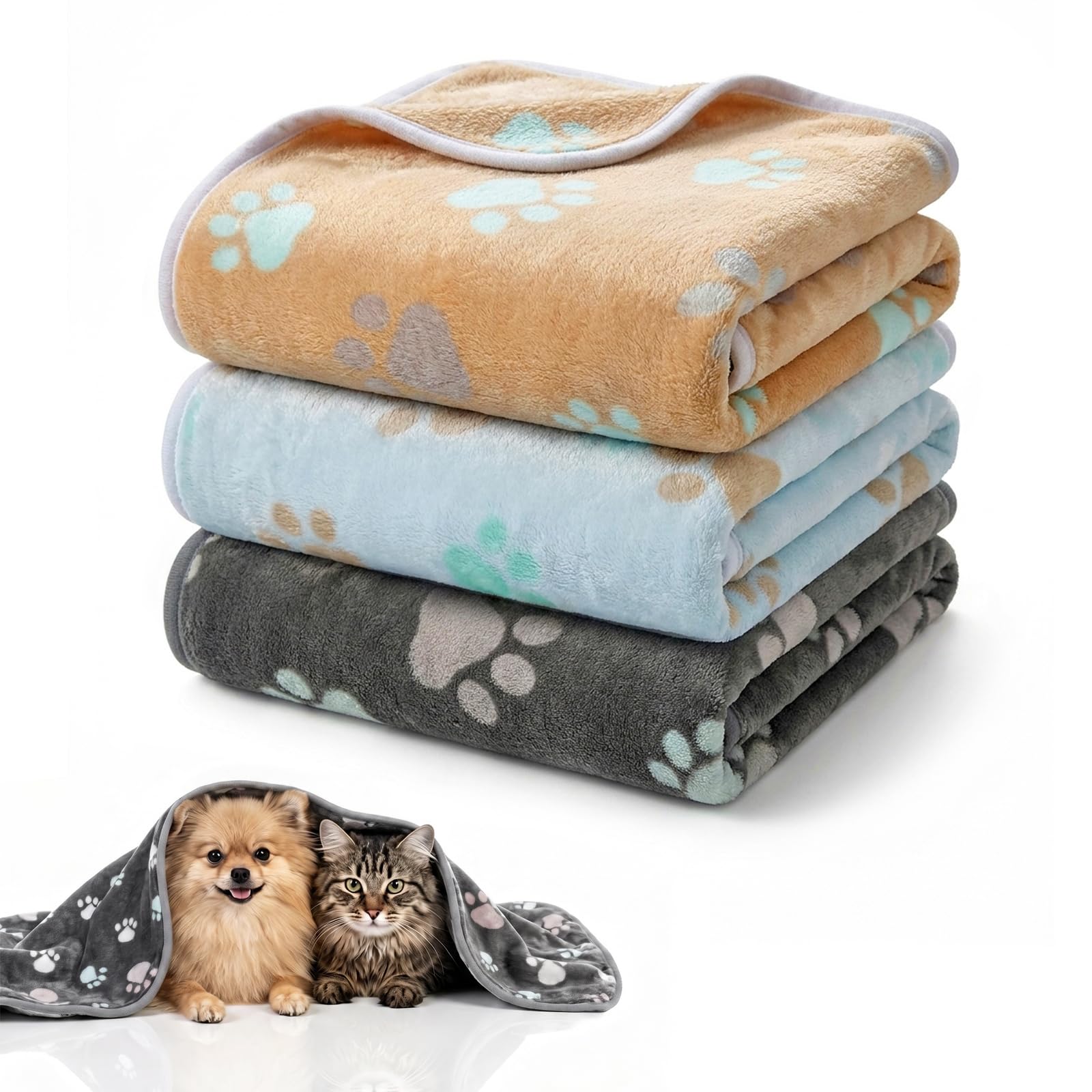 HOTUT 3 Pack Dog Blanket Washable,76 x 52 cm Soft Coral Fleece Pet Blankets Sleeping Mat,Cat Blanket,for Small Medium Large Dogs,Cozy Soft Warm,for Indoor,Outdoor,Sofa,Bed,Furniture