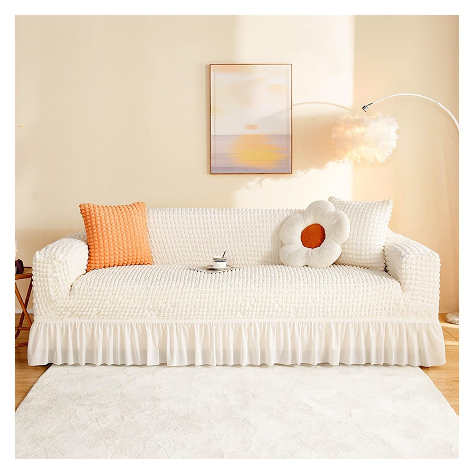 Housse de canapé extensible seersucker 4 places pour rénover un divan