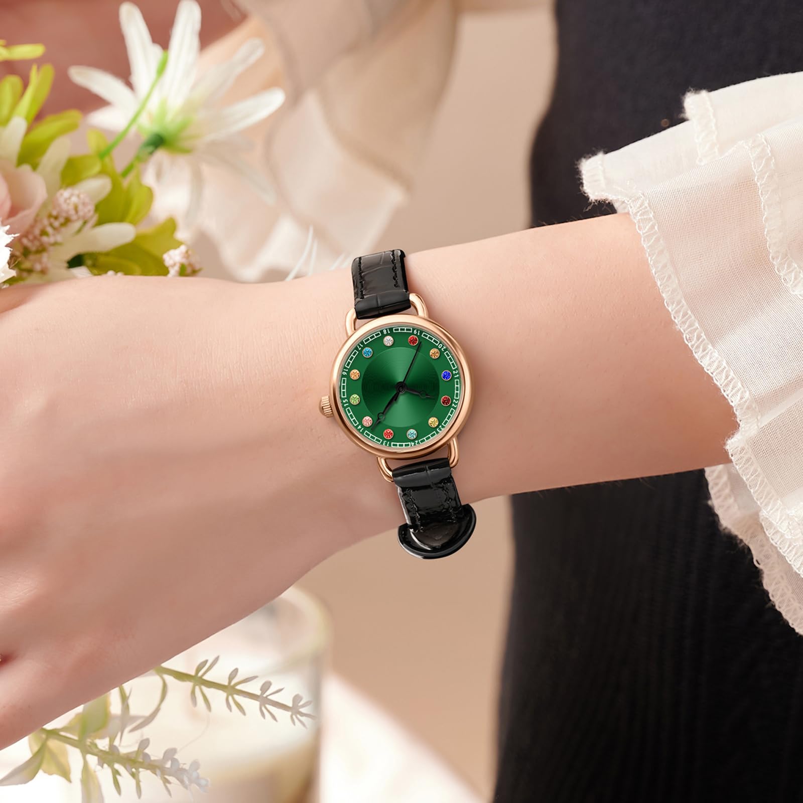 findtime Relojes de mujer pequeños elegantes analógicos de cuarzo reloj de mujer piedras coloridas joyas originales moderno reloj de pulsera para mujer acero inoxidable cuero regalos románticos para