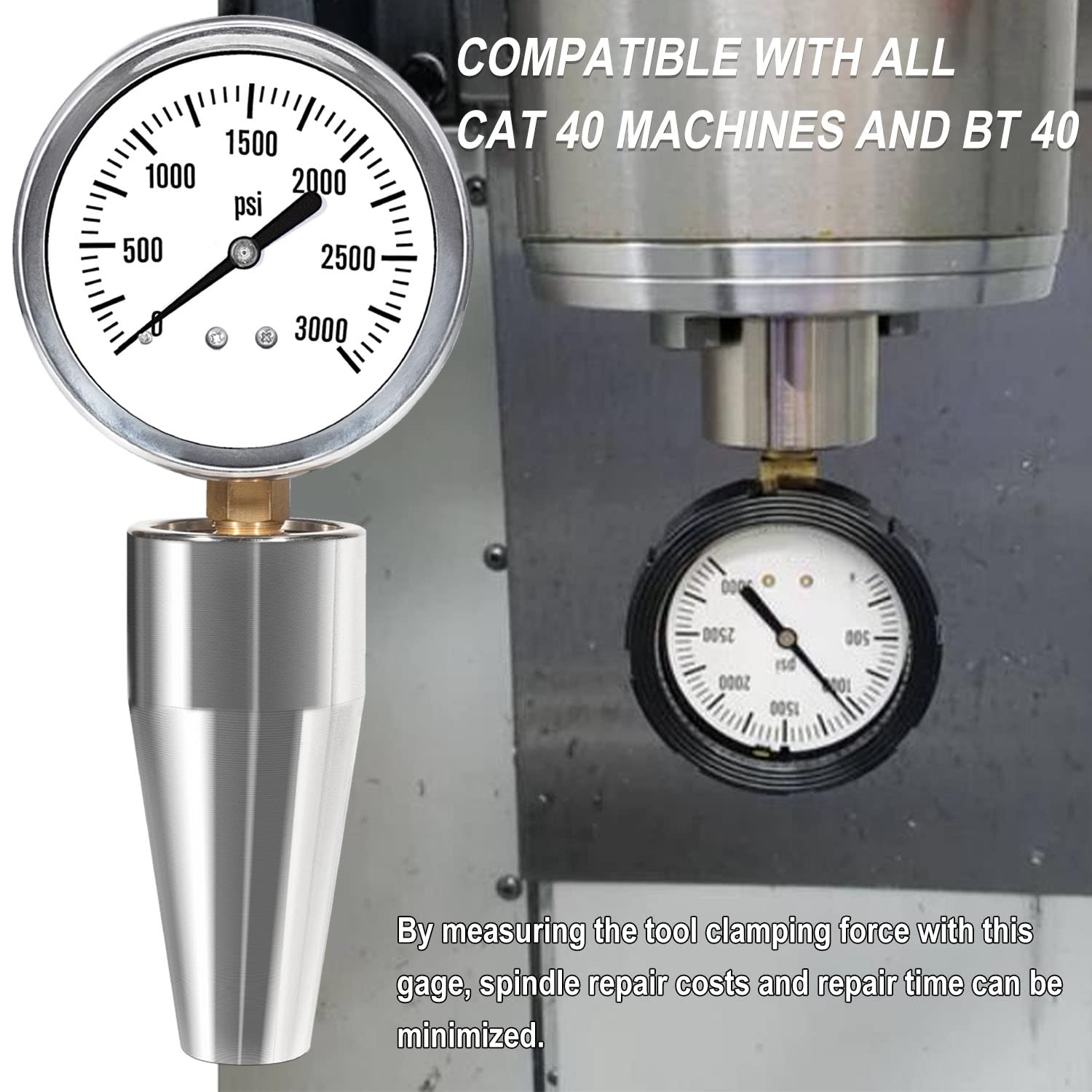 Spindle Drawbar Force Gauge Tester Checker Tool 0-3000PSI Compatible with All CAT 40 Machines & Bt 40, Replace for CAT40-DFG-1