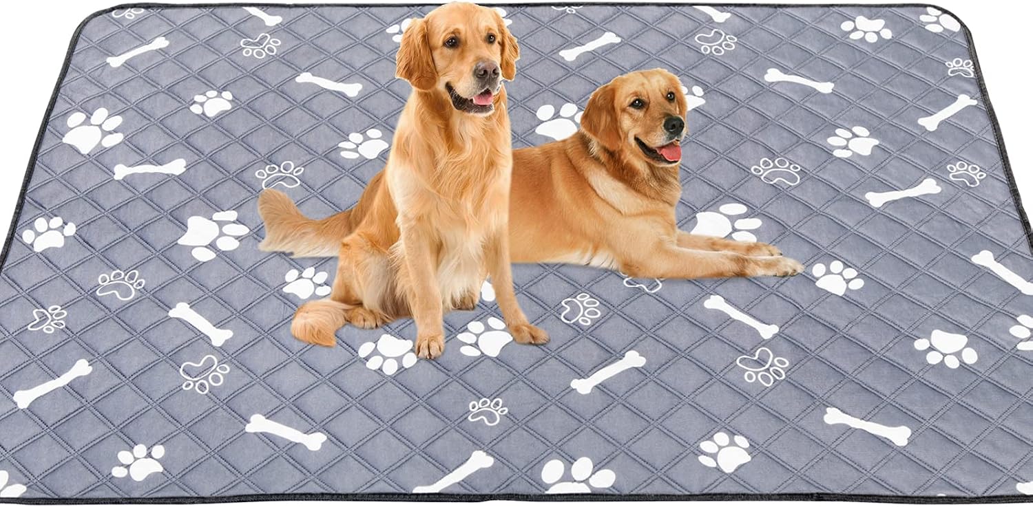Washable Dog Pee Pads + Free Dog Bowl, 60"x60" Fast Absorbing Reusable Dog Whelping Pad/Waterproof Non-Slip Puppy Training…