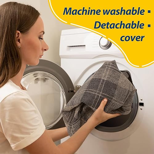 Miniatura 245 de AAAAAcessories Cojines en forma de D, espuma de 2 pulgadas de grosor, con lazos y funda extraíble lavable a máquina, 17 x 16 pulgadas, juego de 4