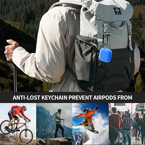 Miniatura 7 de Funda para AirPods ProPro 2 con kit, funda protectora de silicona suave con llavero, color azul oscuro