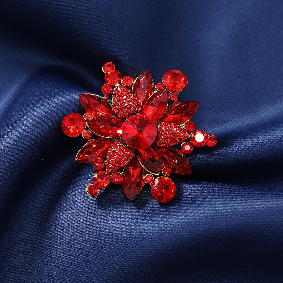 Image of Vintage Crystal Rhinestone Flower Shape Brooch Pin Statement Jewelry Gift Accessories for Women