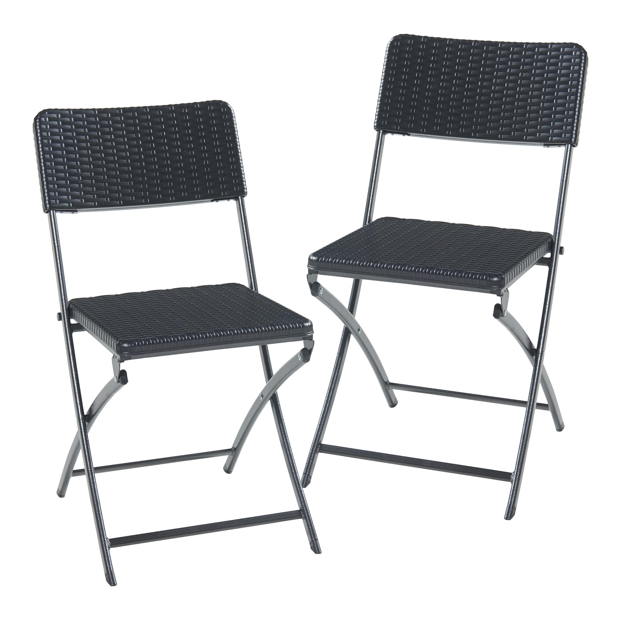 [en.casa] Set de 2 Sillas Plegables Conjunto de 2 Sillas Camping Jardín Terraza Festivales con Respaldo 4 Patas Interior/Exterior Robustas Metal y Plástico 81 x 45 x 58 cm - Efecto Ratán Negro