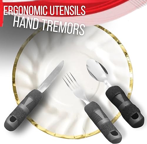 Miniatura 5 de Utensilios de comer para personas con discapacidad  Utensilios adaptados  Soporte universal para utensilios  Juego de 6 piezas, 3 cubiertos y 3