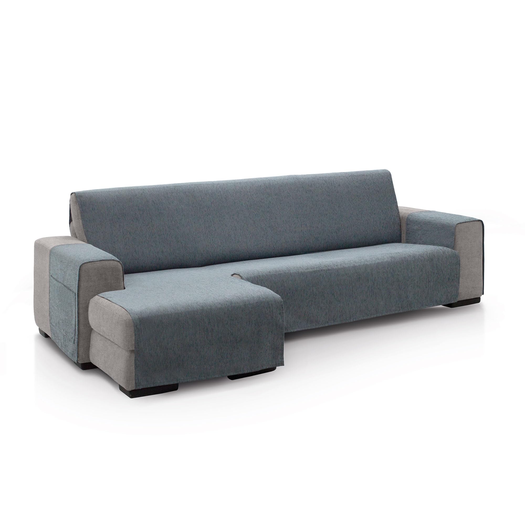 Cubre Sofá Chaise Longue Brazo Izquierdo 240 (Visto de Frente) | Modelo PEGO | Gris Oscuro | Chenilla Tacto Extra Suave, Protector Chaise de Calidad Hecho en España con Material Reciclado