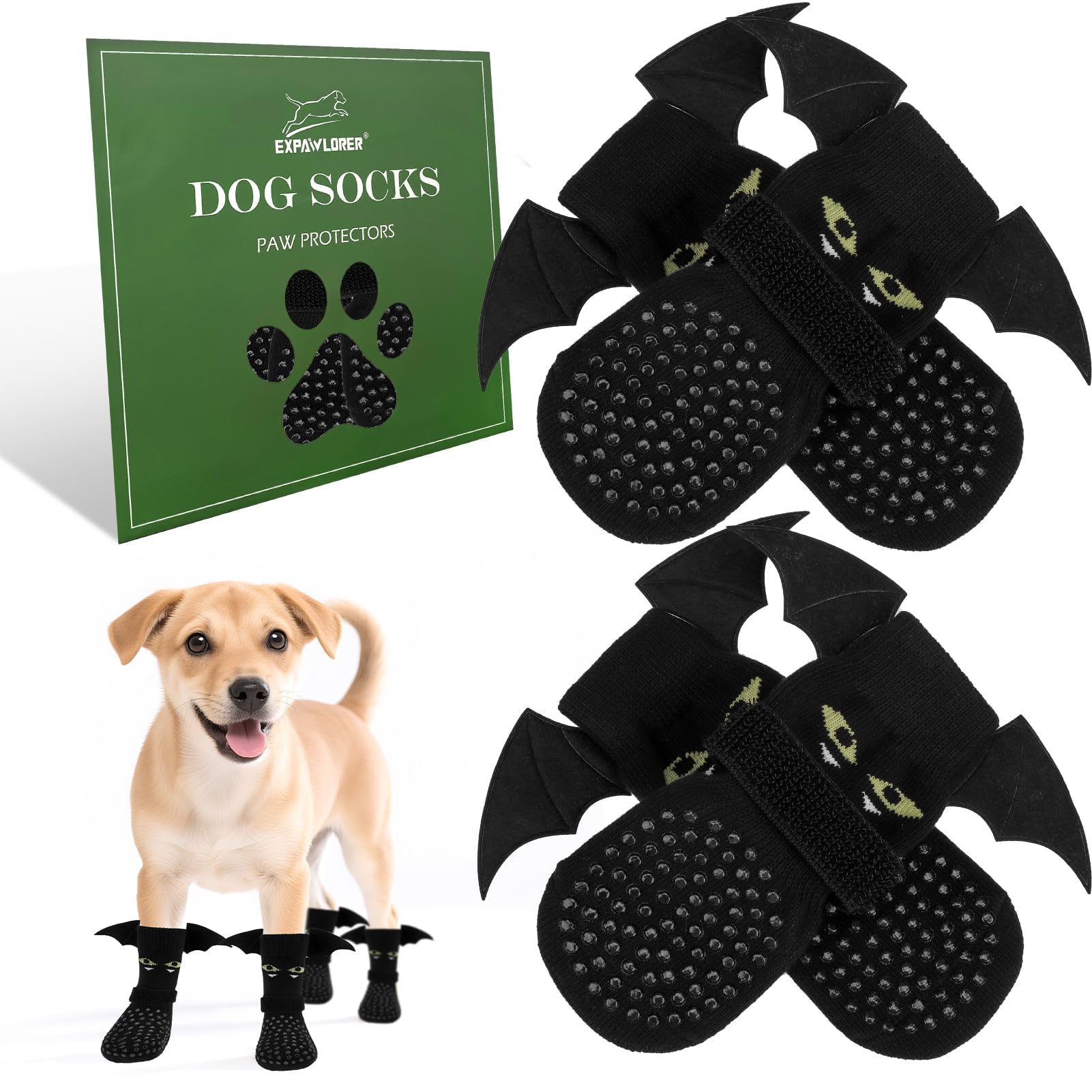 EXPAWLORER Halloween Anti-Slip Dog Socks Paws Stop Licking with Grips