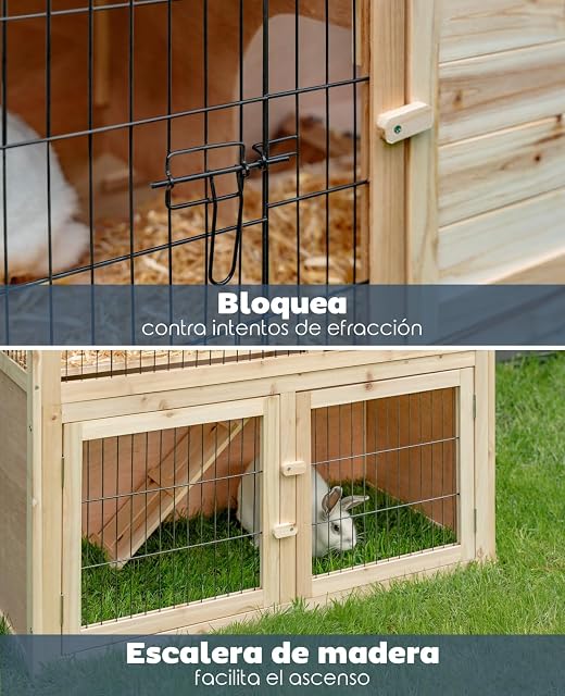 Foto 3 de 5 de lionto Conejera de Madera caseta Exterior para Mascotas pequeñas cobertizo 98x54x100 cm