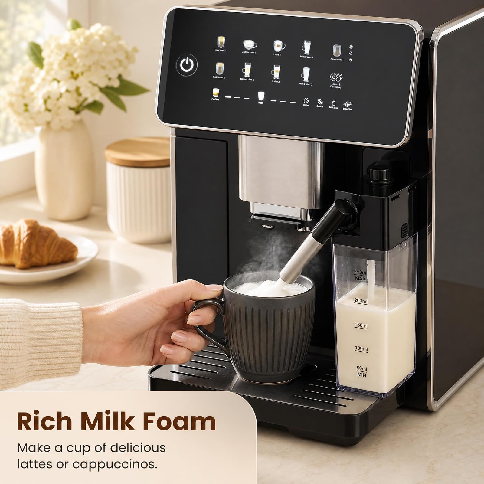 GIANTEX Machina Caffè Automatica e Professionale, 15 Bar, 2 Tazze
