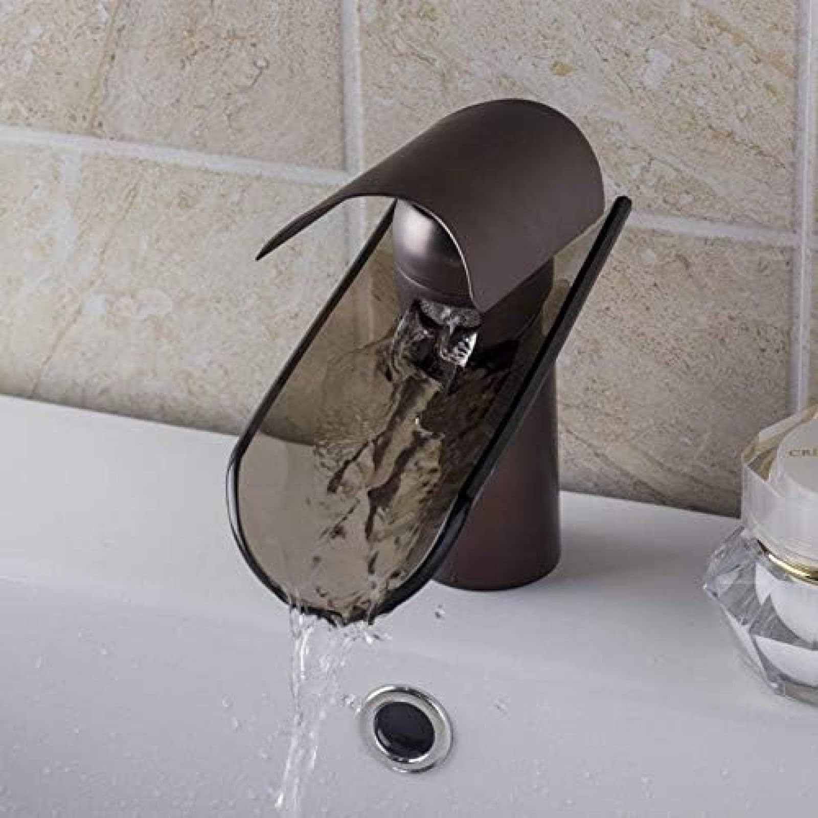 Cascada de Bronce frotado con Aceite, Ducha Corta, caño de Cascada, Grifo de Mezclador de Baño, Recipiente, Grifo Mezclador de un Orificio/Mango Interesting