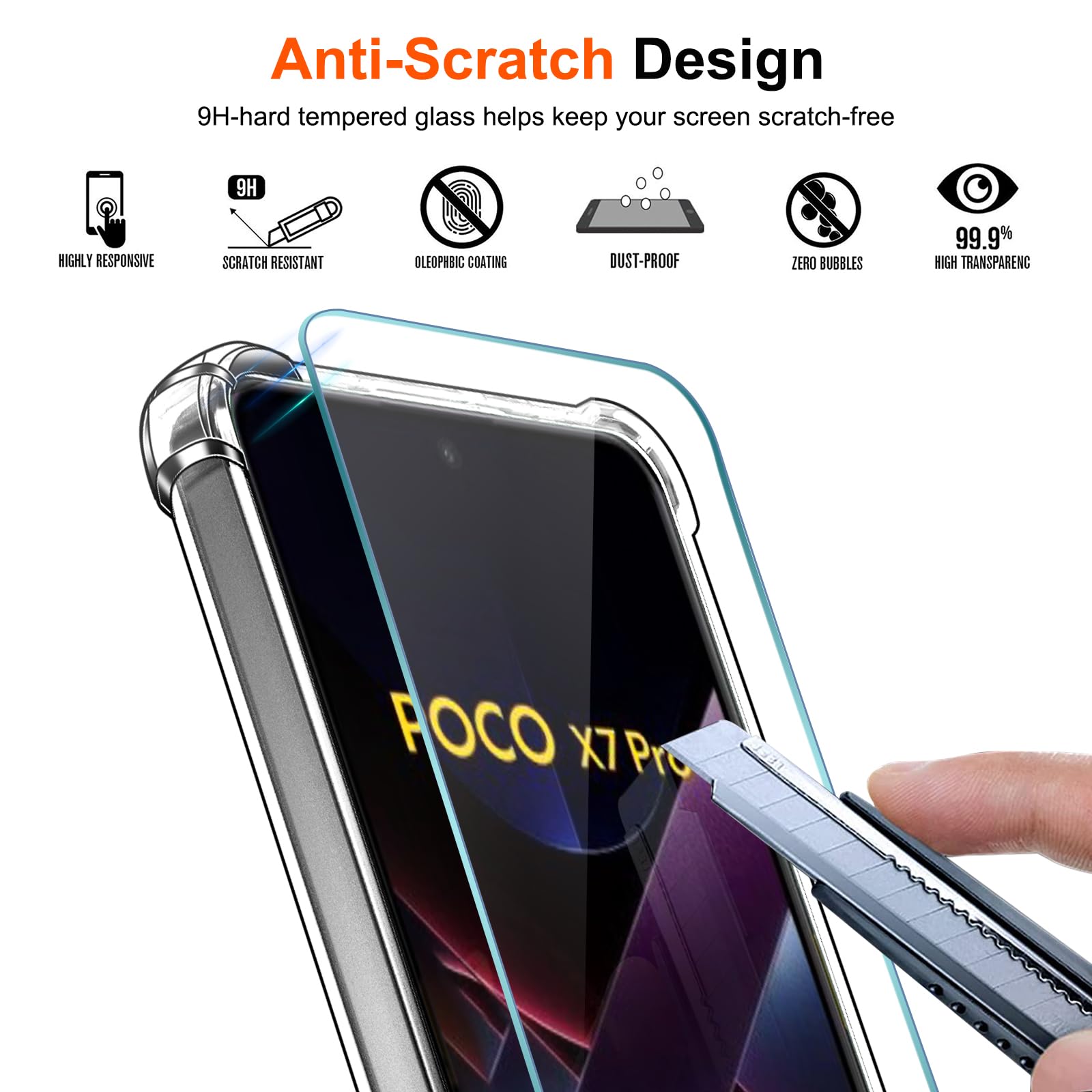 ivoler Przezroczyste etui 3 w 1 do Xiaomi Poco X7 Pro 5G, 1 etui na telefon komórkowy z 2 sztukami pancernego szkła ochronnego, przezroczyste, odporne na uderzenia, cienkie, miękkie silikonowe etui
