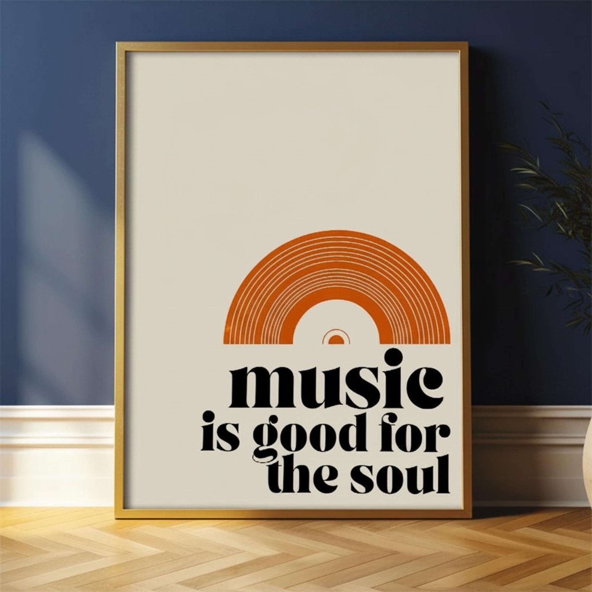 LMYCHENG Poster La musica fa bene all'anima, stampe su tela con citazioni retrò, dipinti artistici a tema musicale per ufficio, soggiorno e arredamento (70x100 cm/cornice interna)