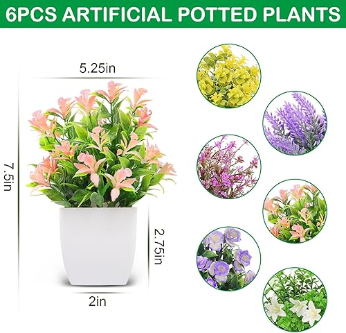 Miniatura 5 de AOKE Plantas artificiales en maceta, paquete de 6 plantas artificiales de eucalipto pequeñas plantas de interior verdes en maceta azul, pequeñas