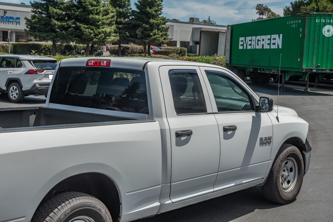 Fits All 2009-2018 Ram 1500 2019-Present 1500 Classic Quad Cab Models | EOS Visors in-Channel Style Smoke Tinted Side Vents Window Deflectors Rain Guards