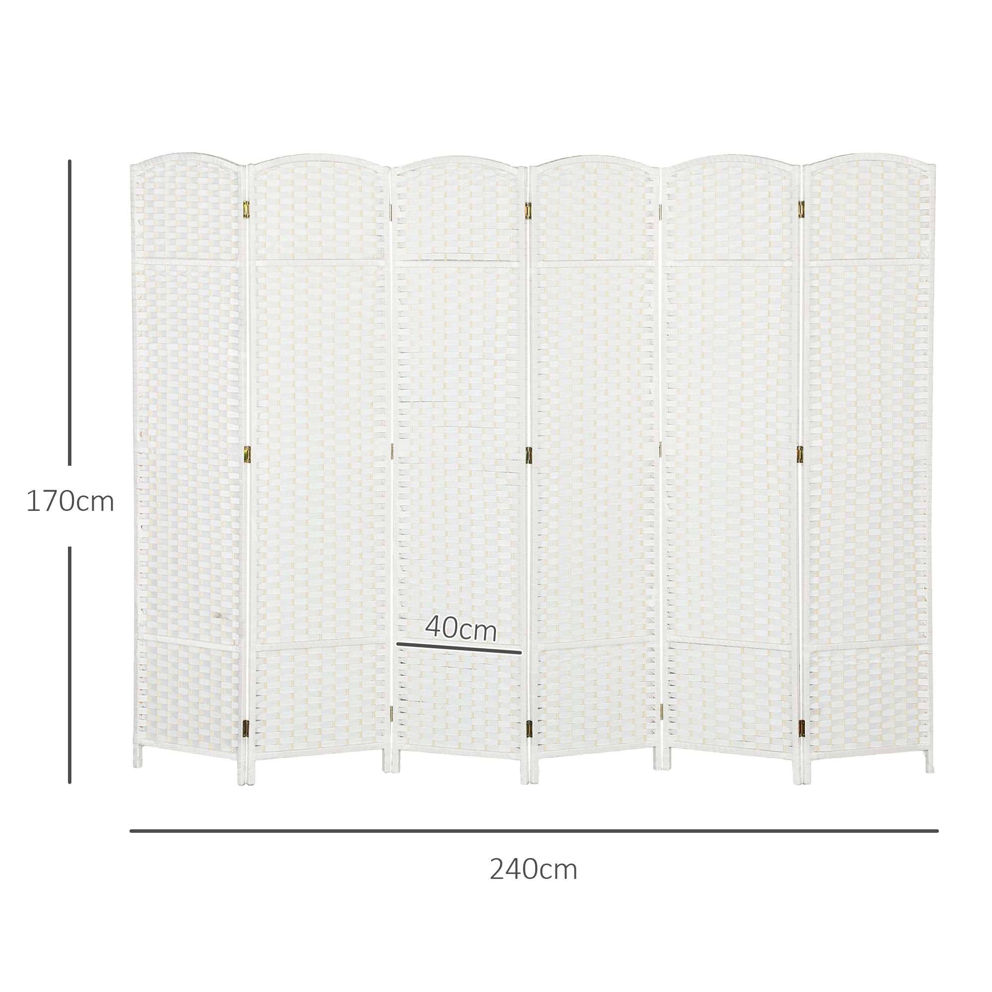 HOMCOM Biombo de 6 Paneles 240x170 cm Separador de Ambientes Plegable Biombo Separador de Ambientes para Salón Dormitorio Oficina Blanco