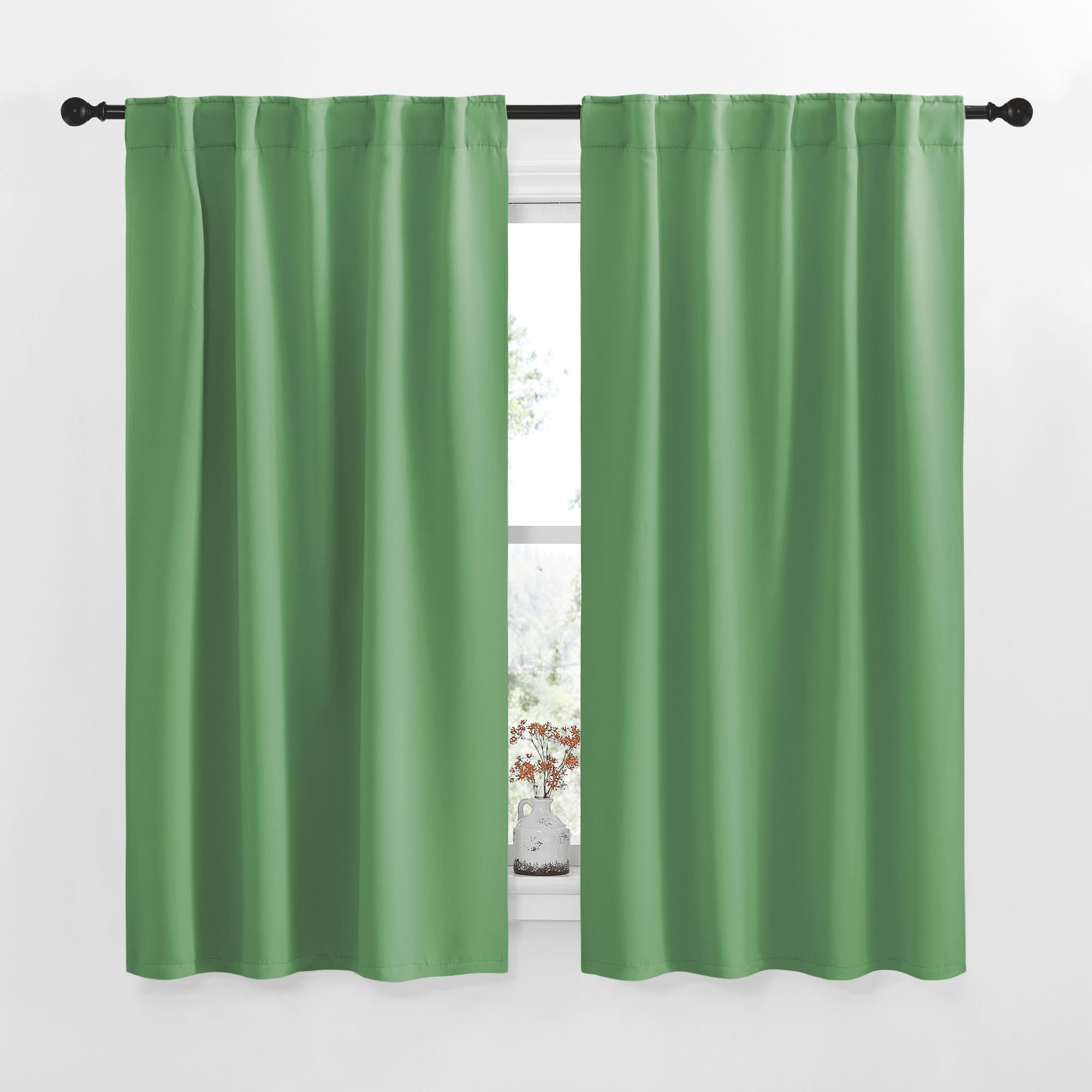 NICETOWN Blackout Curtains Window Panel Drapes - (Forest Green Color) W42 x L63, 2 Panels, Home Decoration Light Blocking Thermal Insulated Blackout Rod Pocket &amp; Back Loop Draperies for Living Room