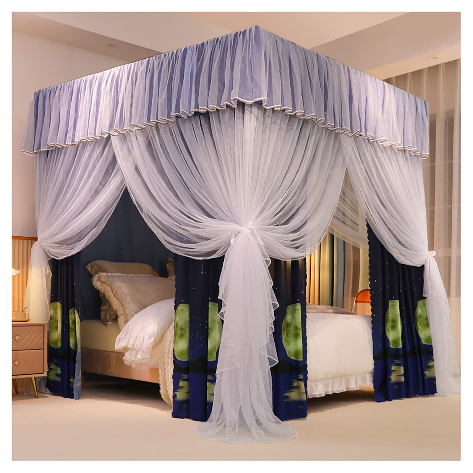 Cortina de cama con dosel contra corrientes y luz para cama individual y king size HASnd