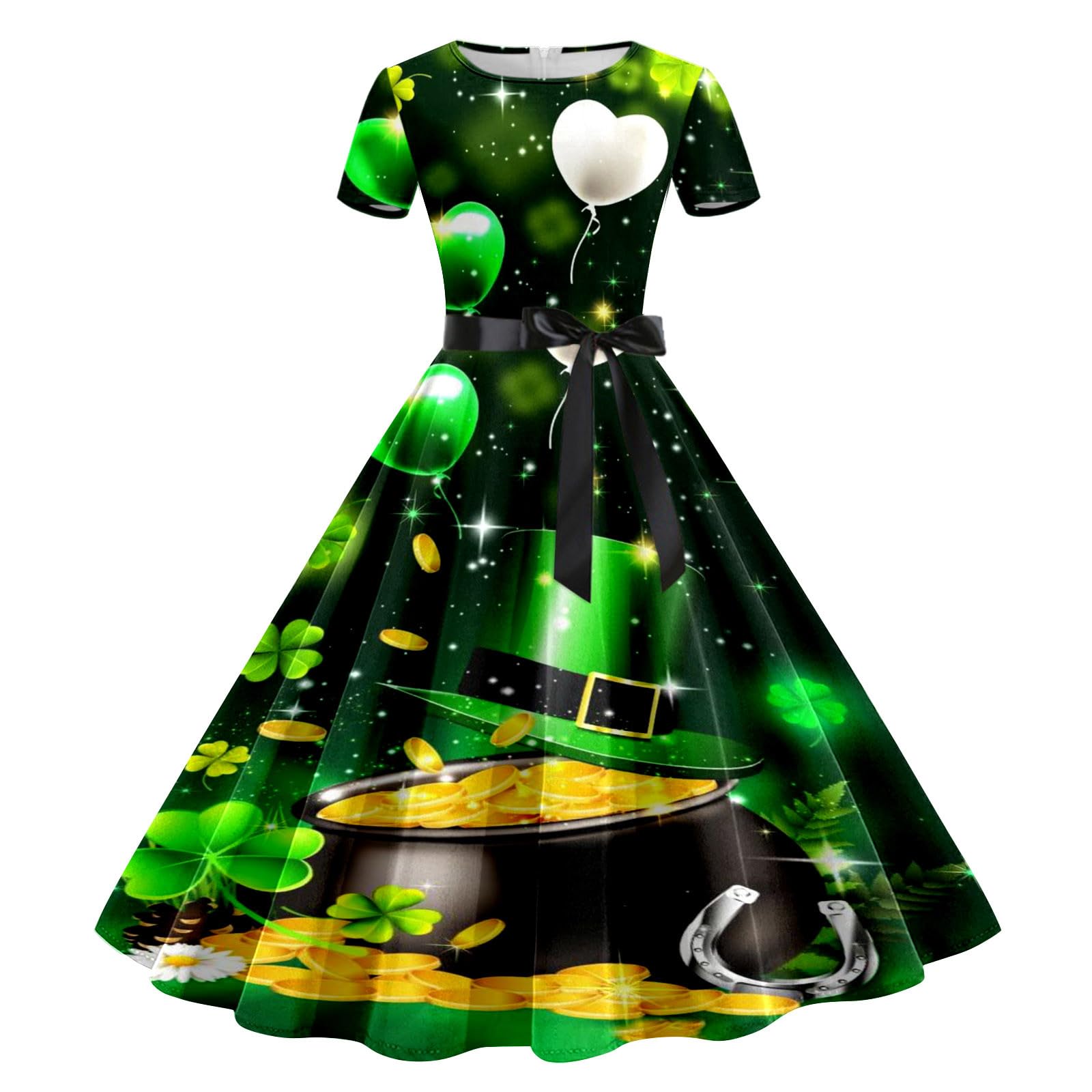 Womens St Patricks Day Fancy Dress Leprechaun Costumes Ireland Irish Shamrock Print Dress Saint Patricks Day Green Irish Outfits Gown Cocktail Green Sleeveless Paddy's Fancy Dres Party