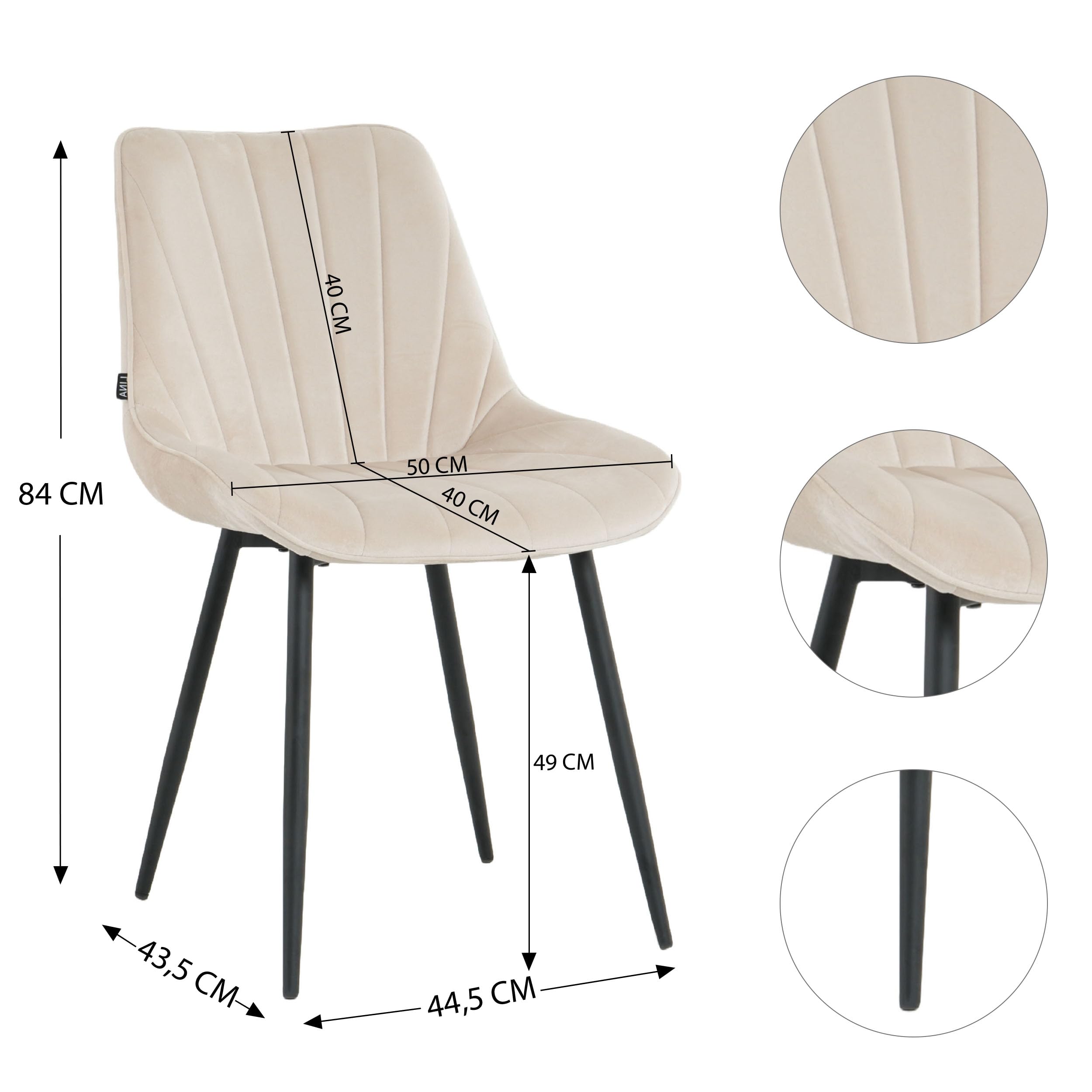 Eetkamerstoelen Set van 4 Beige Fluweel – Comfortabele