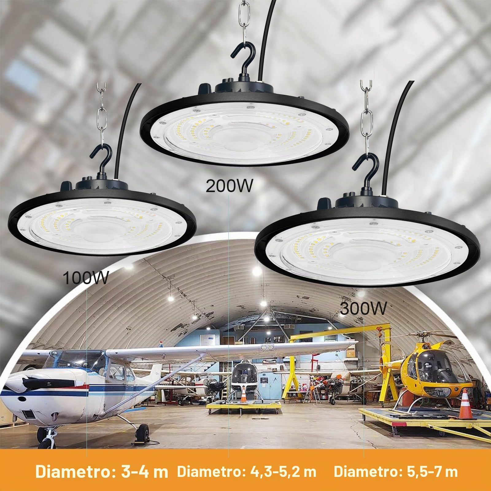 Faretto LED UFO 300W, 30000lm UFO Lampada LED Officina,6500K Bianco Freddo LED High Bay Light,IP65 Impermeabile Proiettore LED Interno Lampadario Industriale per Garage,Magazzini,Fabbrica