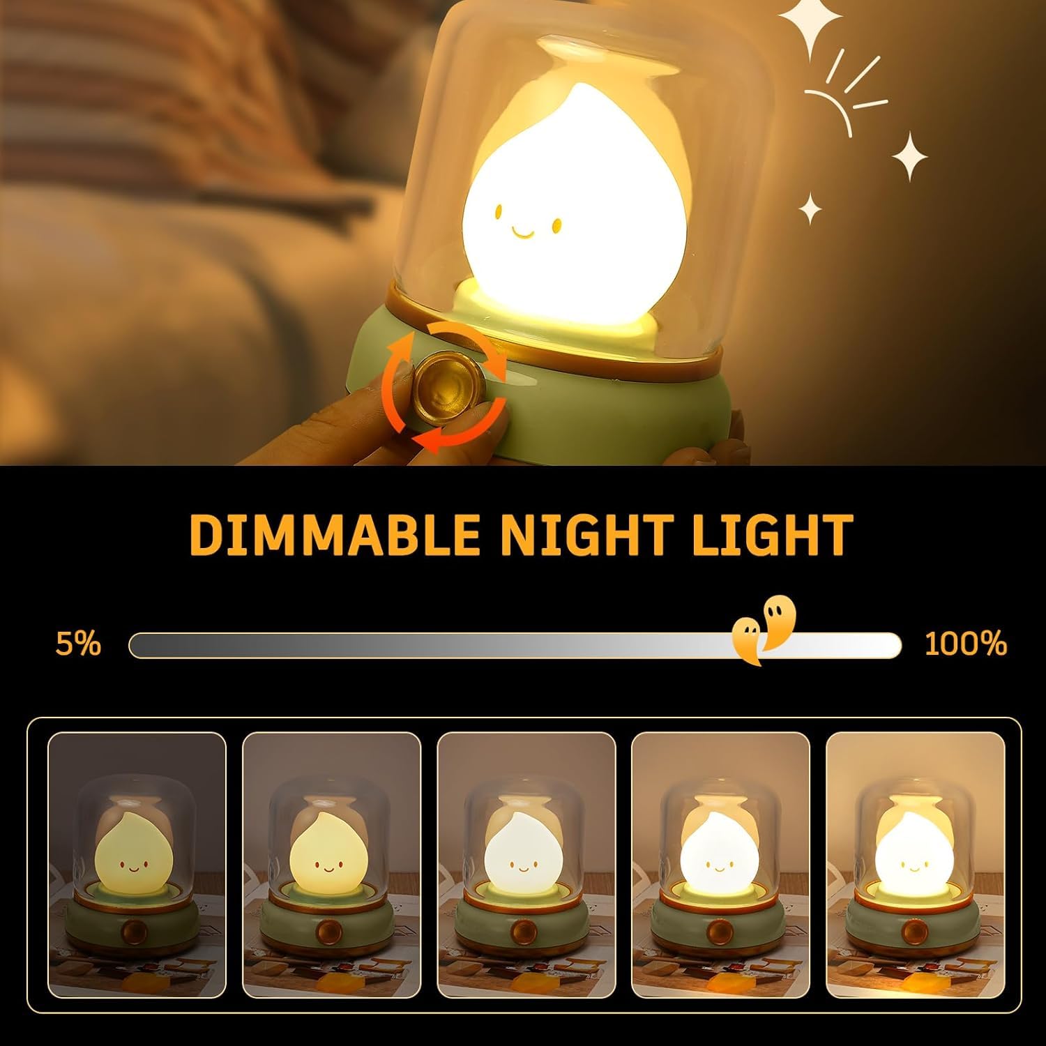 Luce notturna a forma di falò, simpatica lampada da comodino in stile cherosene, 2 modalità, dimmerabile, ricaricabile, luce notturna con timer per allattamento, sonno dei bambini, campeggio e