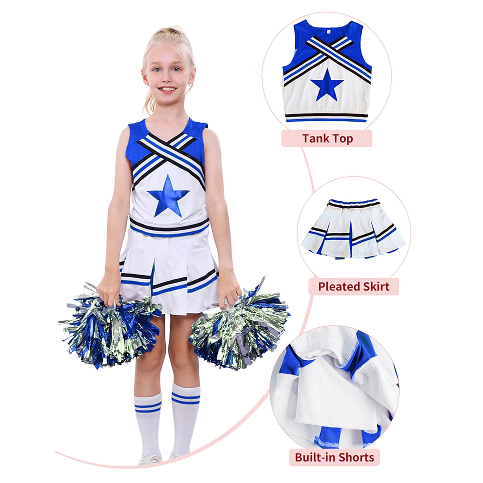 LOLANTA Costume da Ragazza Cheerleader, Carnevale o Evento Sportivo Fancy Dress Up con l'abito di Pom Poms, 4-13 Anni