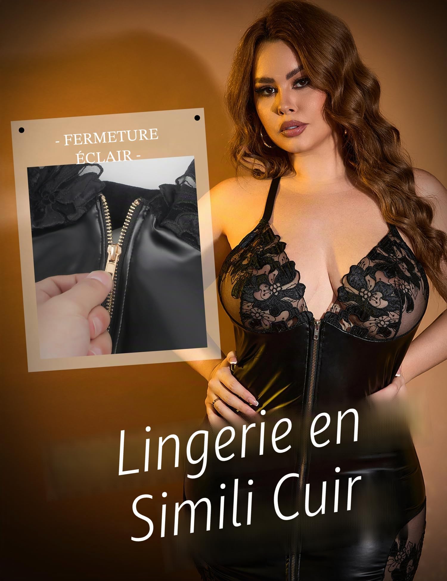 Robe Cuir Femme Sexy Hot Robe Moulante Courte Grande Taille en Cuir PU et Dentelle Lingerie Club Libertin Réglable Tenue Moulante Transparente Jupe avec Fermeture Éclair Bodycon Clubwear