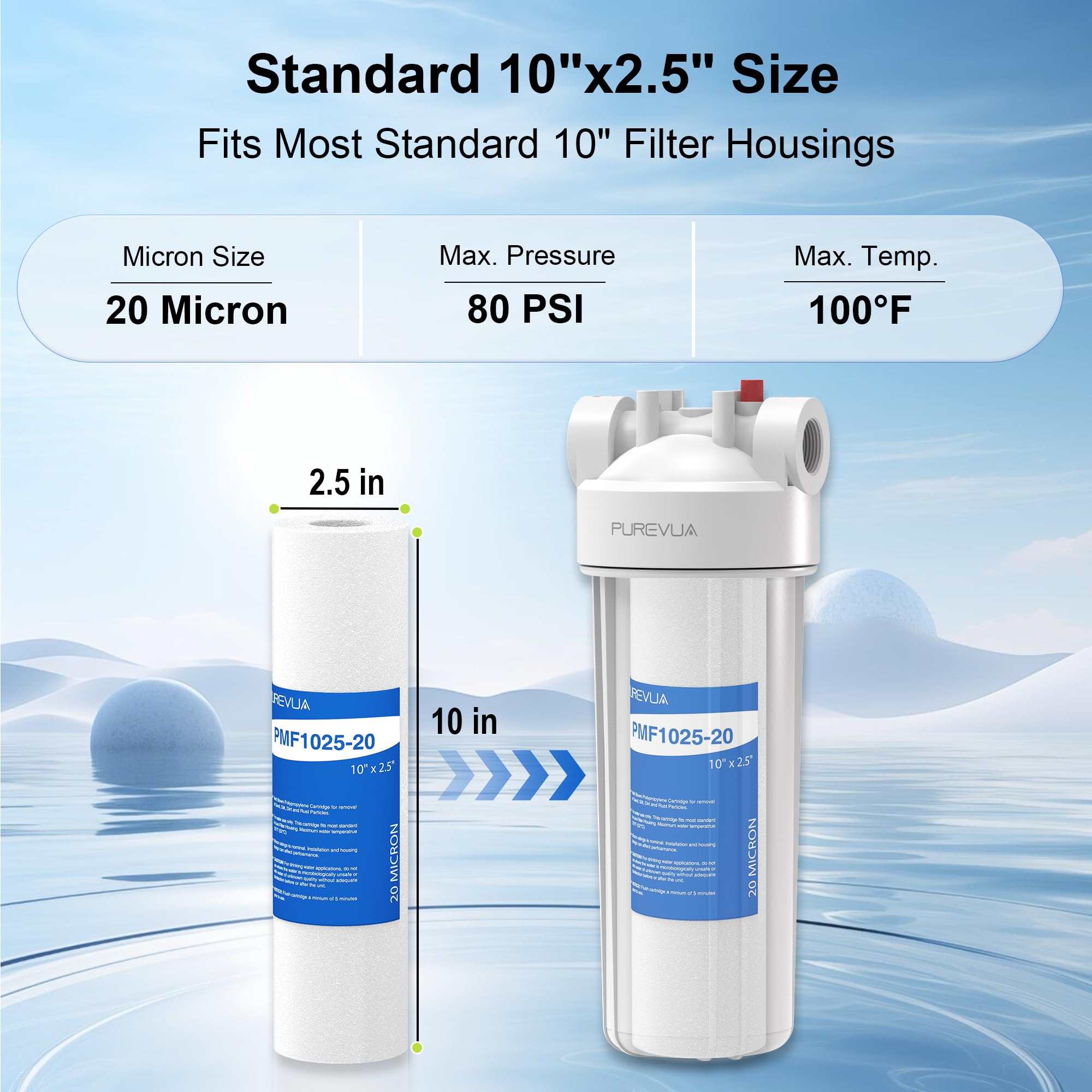 Sedimentfilter, 20 Mikron, 25,4 x 6,3 cm, Ersatz für alle 25,4 cm RO-Einheit, kompatibel mit Culligan P5, GE FXUSC, WFPFC5002, AP110, WHKF-GD05, 6 Stück